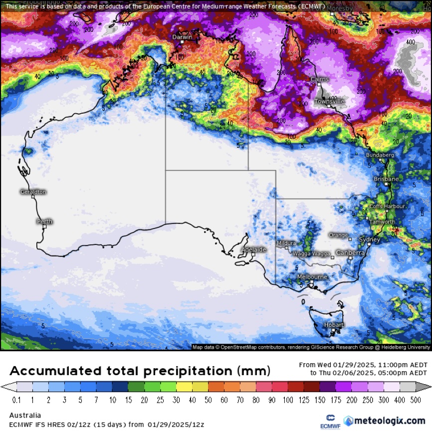 Accumulated Total Precipitation from 29/01/2025