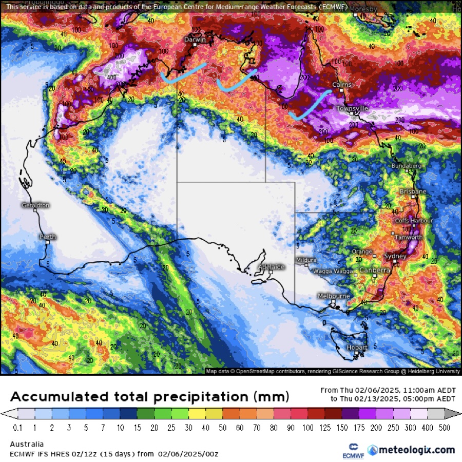 Map of accumulated total precipitation from 06/02/2025