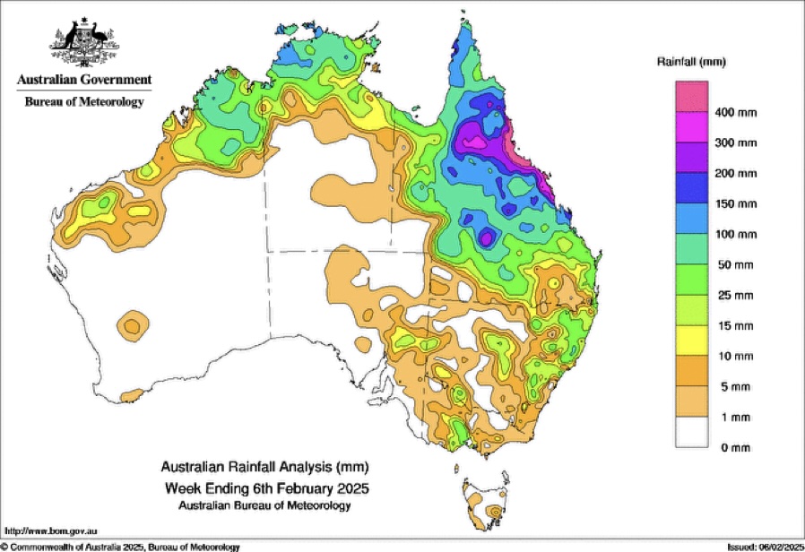 Australian Rainfall Analysis map - 6th Feb 2025