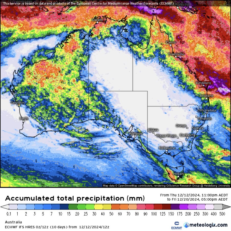 Australian total precipitation: Dec 12 - 20 2024