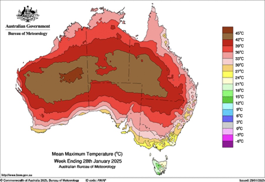 Mean Maximum Temperature week ending 28/01/2025