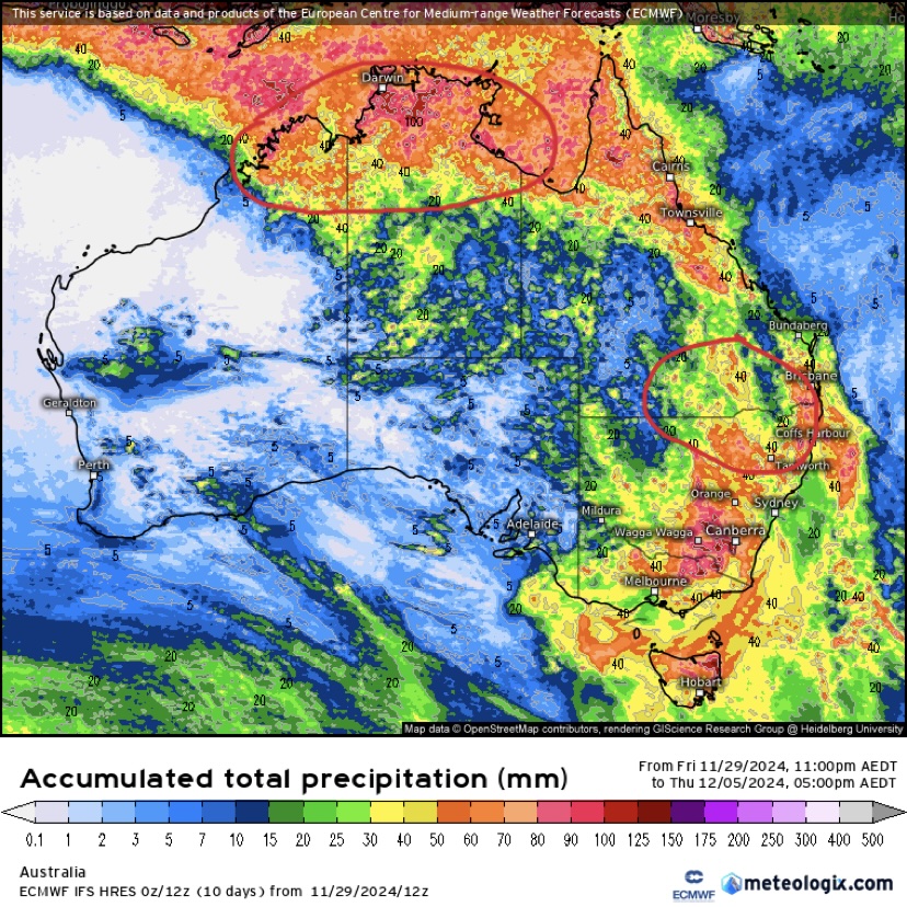 Australian accumulated total precipitation: Nov 29 - Dec 5 2024