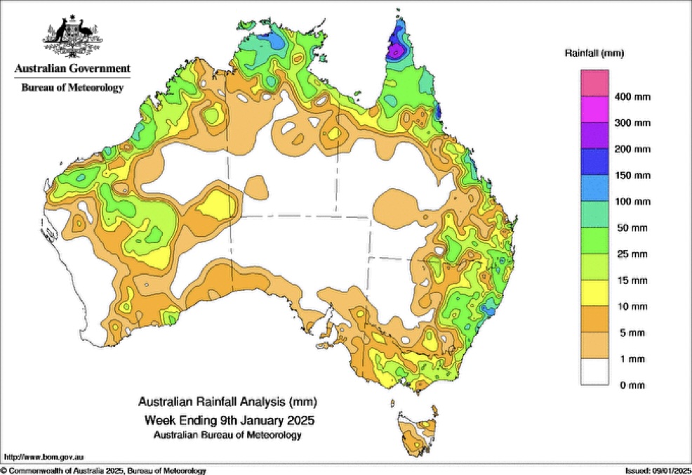 Australian Rainfall Analysis week ending January 09 2025