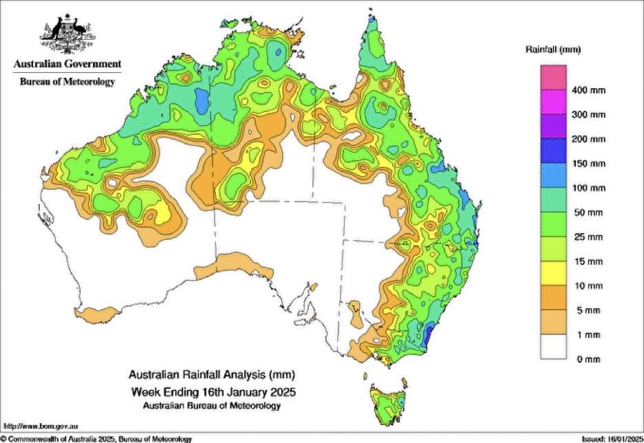 Australian Rainfall Analysis week ending 16th January 2025