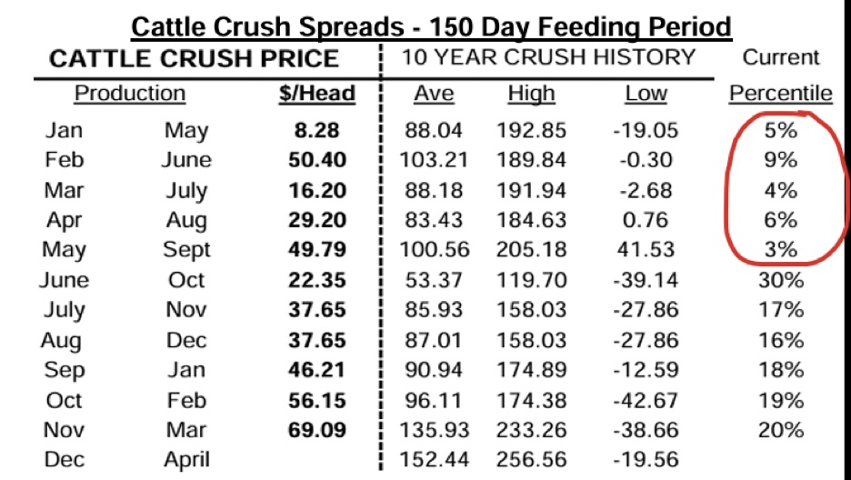 Cattle Crush Spreads - 150 day Feeding Period 2024