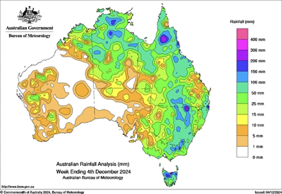 Australian Rainfall Analysis map: week ending 04/12/2024